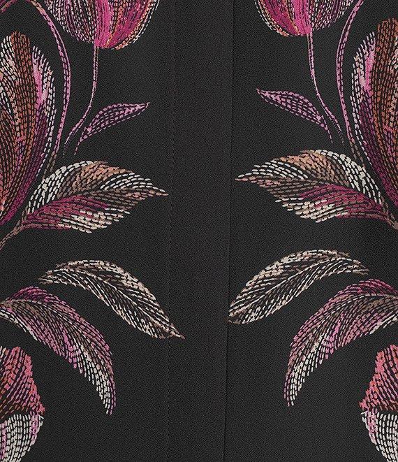 Investments Petite Caroline Signature Placed Floral Stitch Print 3/4 Sleeve Button Front Top Product Image