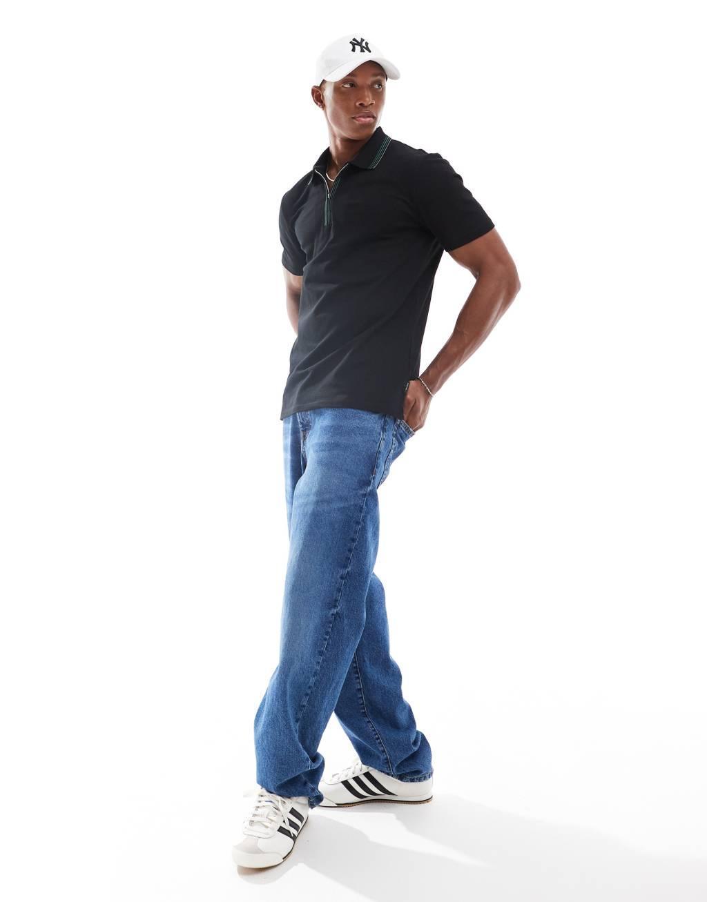 PS Paul Smith contrast zip regular fit polo shirt in black Product Image