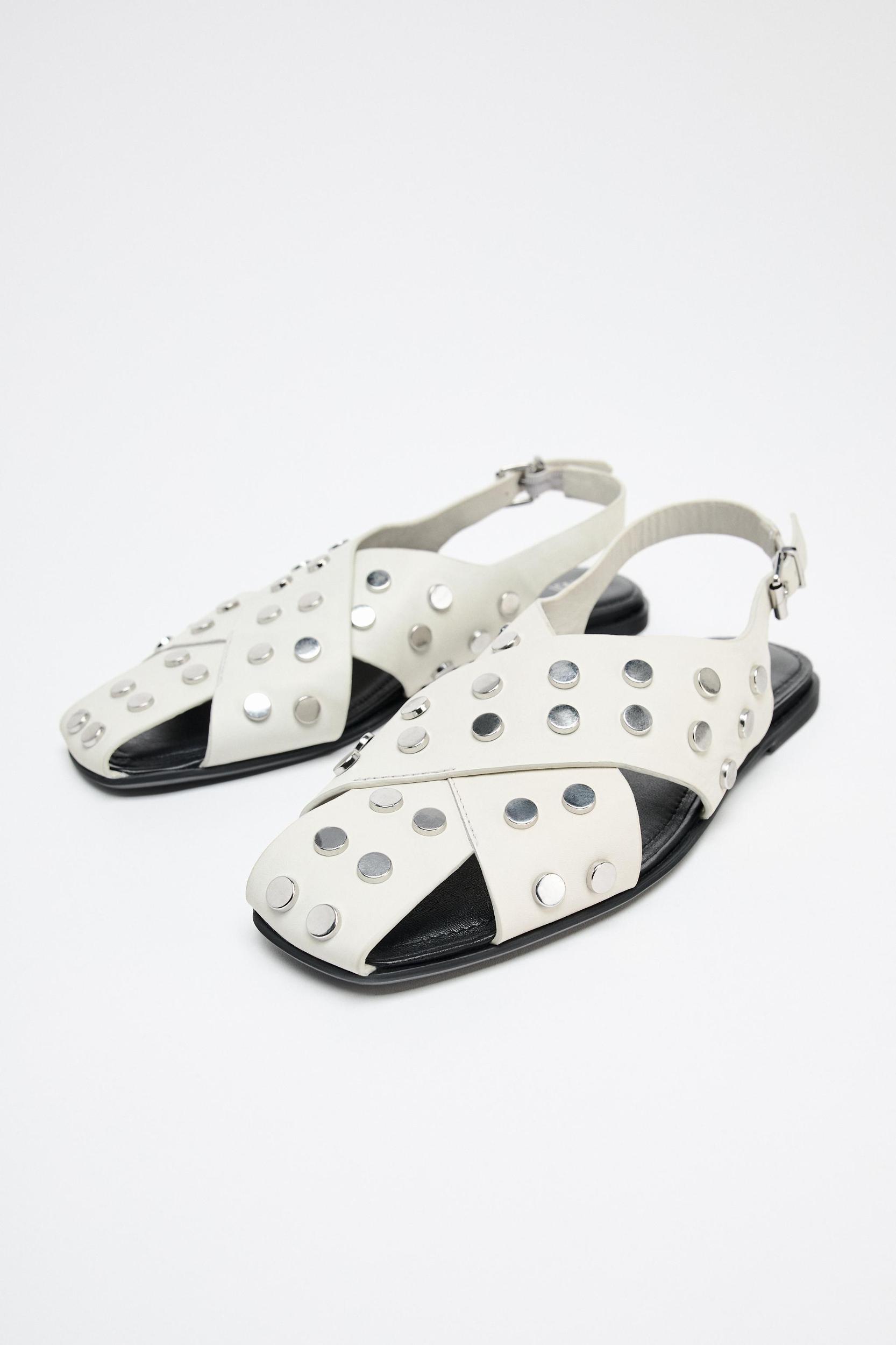 FLAT STUDDED LEATHER CAGE SANDALS Product Image