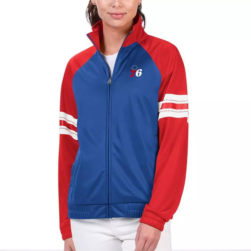 Women's G-III 4Her by Carl Banks Royal Philadelphia 76ers Main Player Raglan Rhinestone Full-Zip Track Jacket, Size: 2XL, 76r Blue Product Image