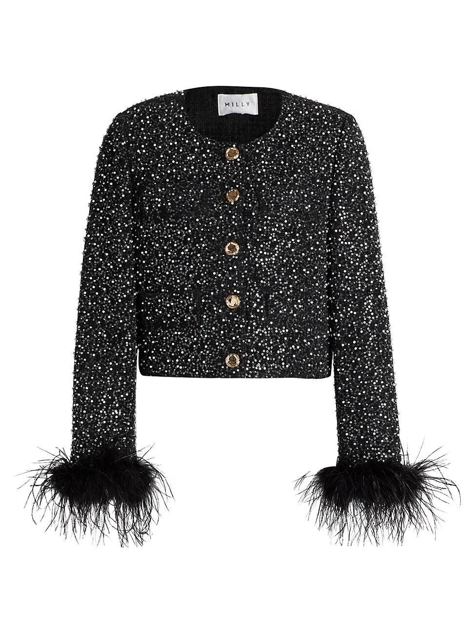 Womens Aya Tweed & Feather Jacket Product Image