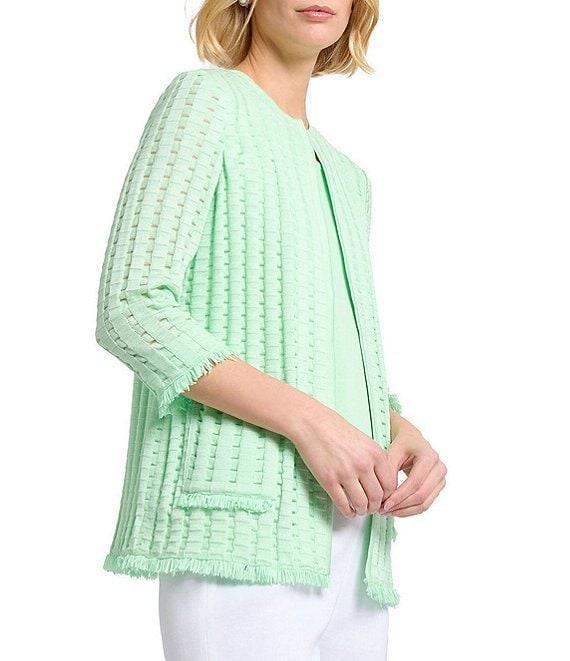 MISOOK Burnout Knit Round Neck 3/4 Sleeve Jacket Product Image