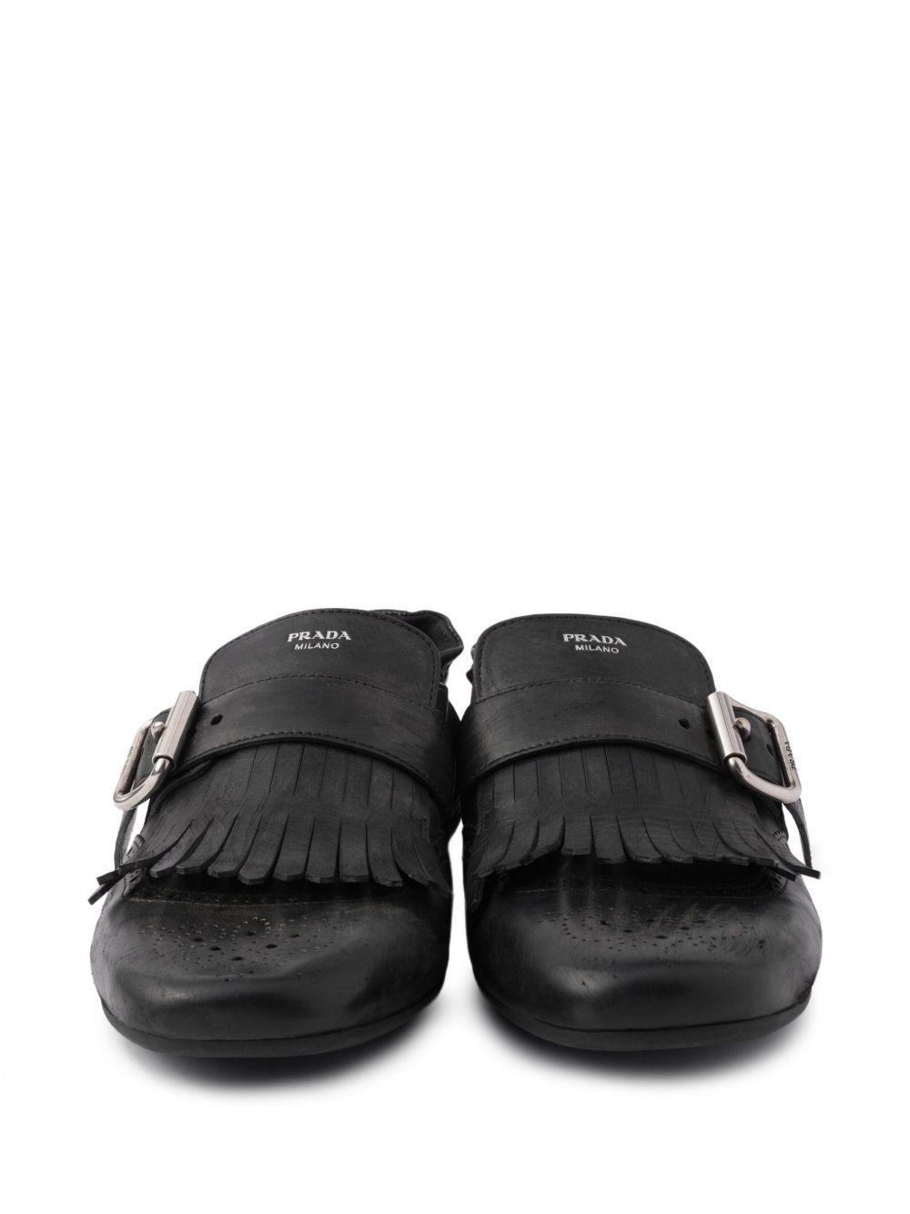 buckle-strap fringe-detail leather loafers Product Image