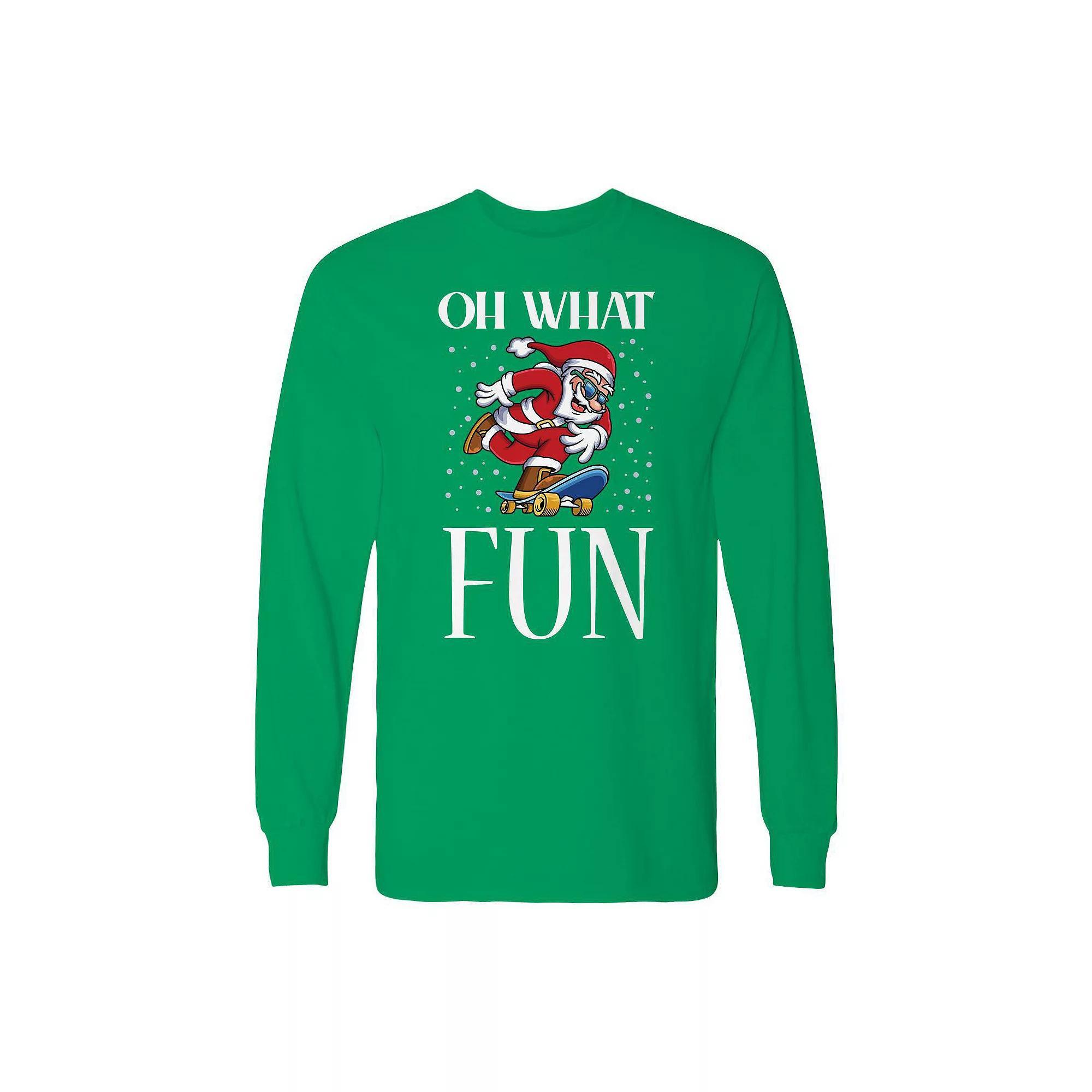 Men's Christmas Santa Oh What Fun Long Sleeve Graphic Tee, Size: Large, Irish Green Product Image