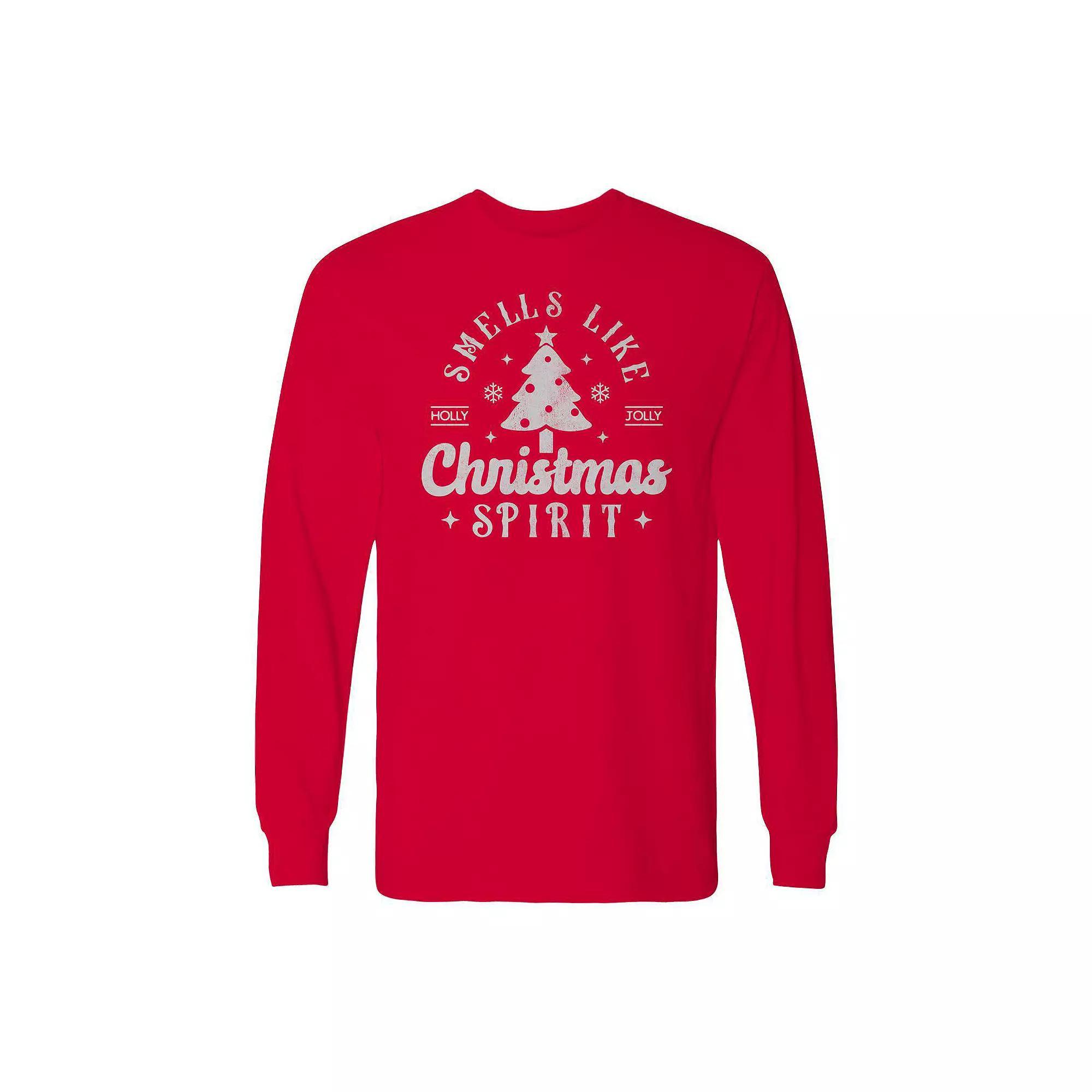 Men's Smells Like Christmas Spirit Long Sleeve Graphic Tee, Size: Large, Red Product Image