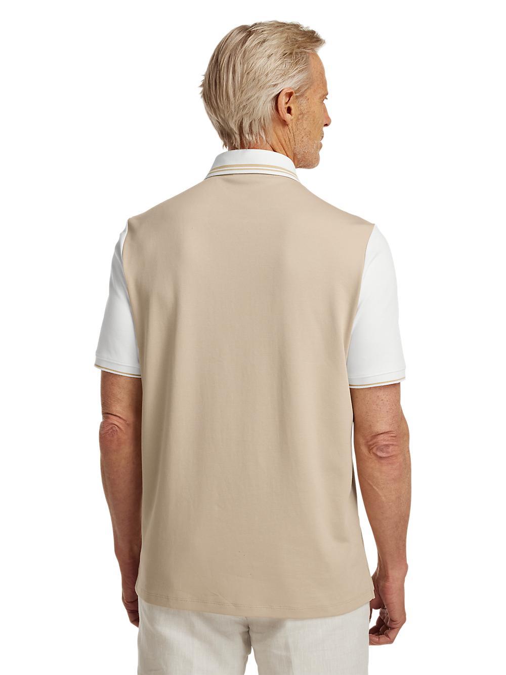 Cotton Three Button Polo - Tan Product Image