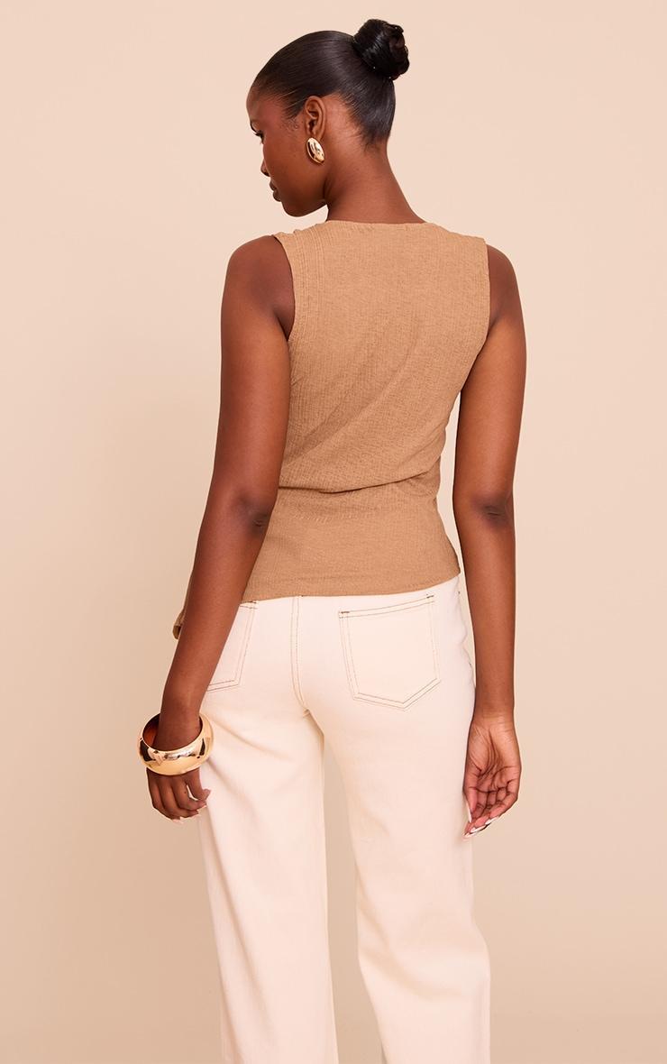 Mushroom Ribbed Onion Skin Trim Detail Plunge Top Product Image