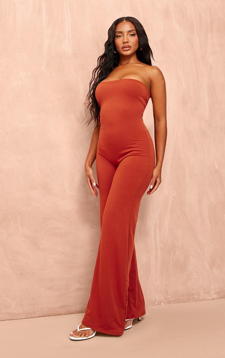 Rust Double Layer Contour Jersey Bandeau Wide Leg Jumpsuit Product Image