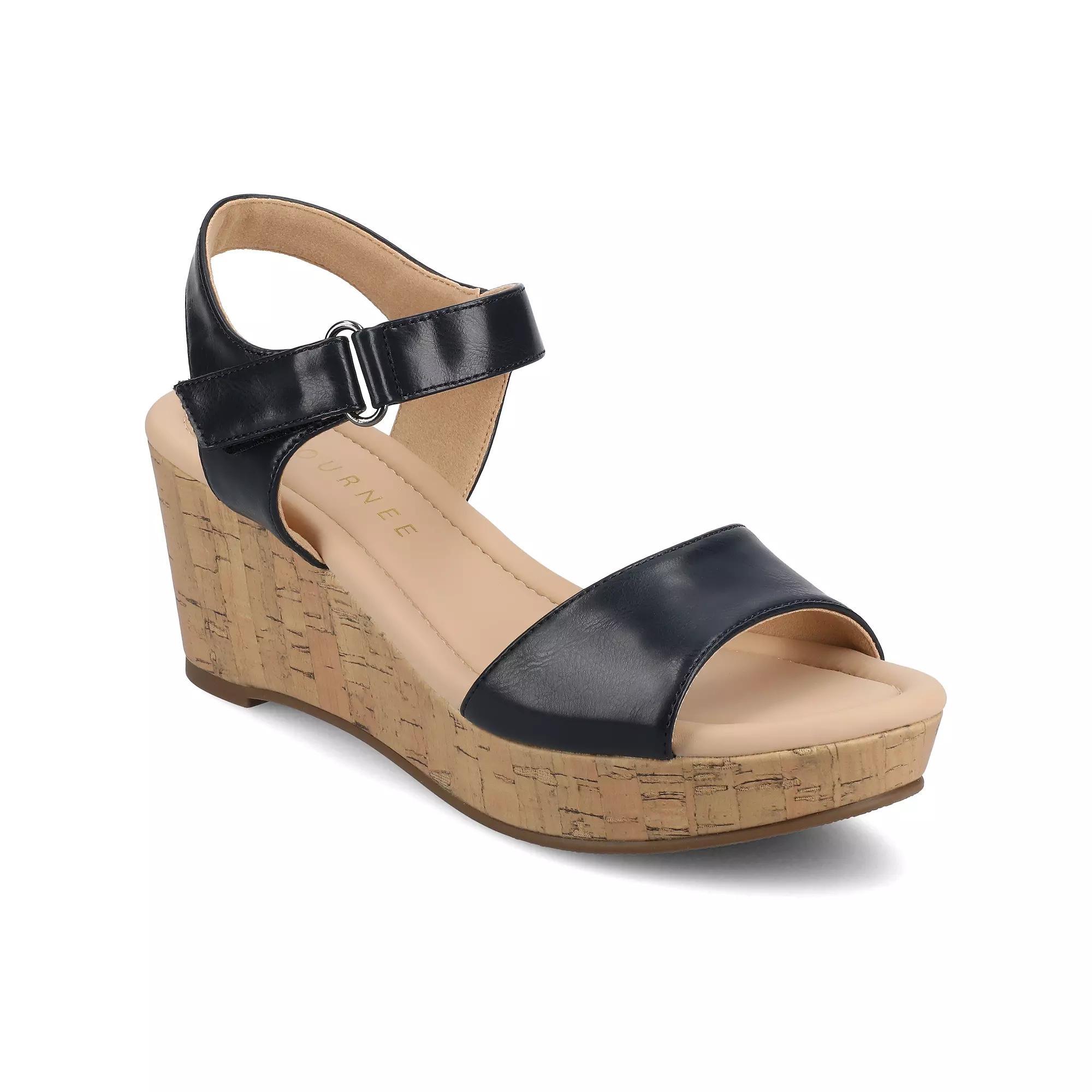 Journee Ranae Ankle Strap Platform Cork Women's Wedge Sandals, Size: 6, Blue Product Image