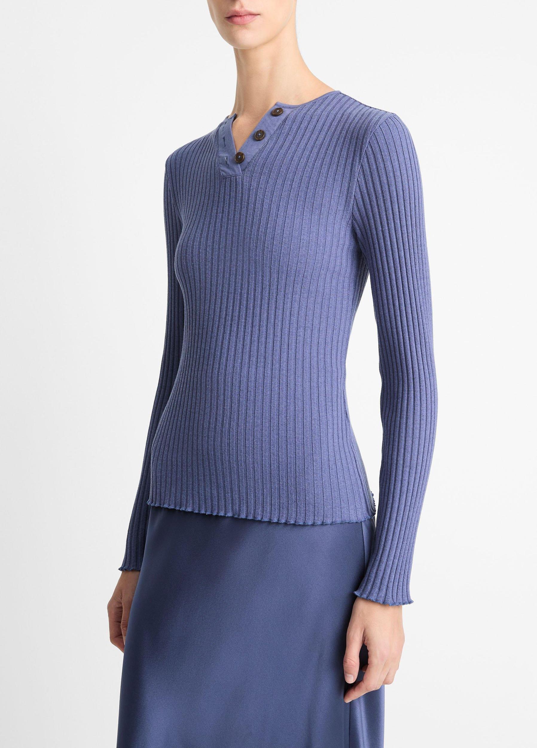 Womens Ribbed Cotton-Blend Henley, Off White, Size XL Vince Product Image