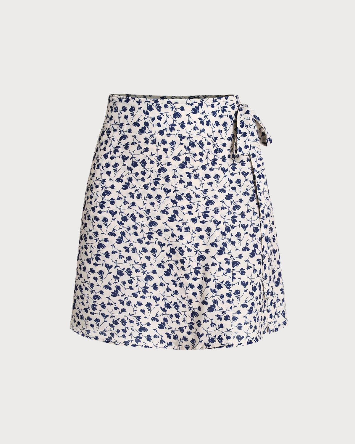 Blue Floral High Waisted Wrap Mini Skirt Product Image