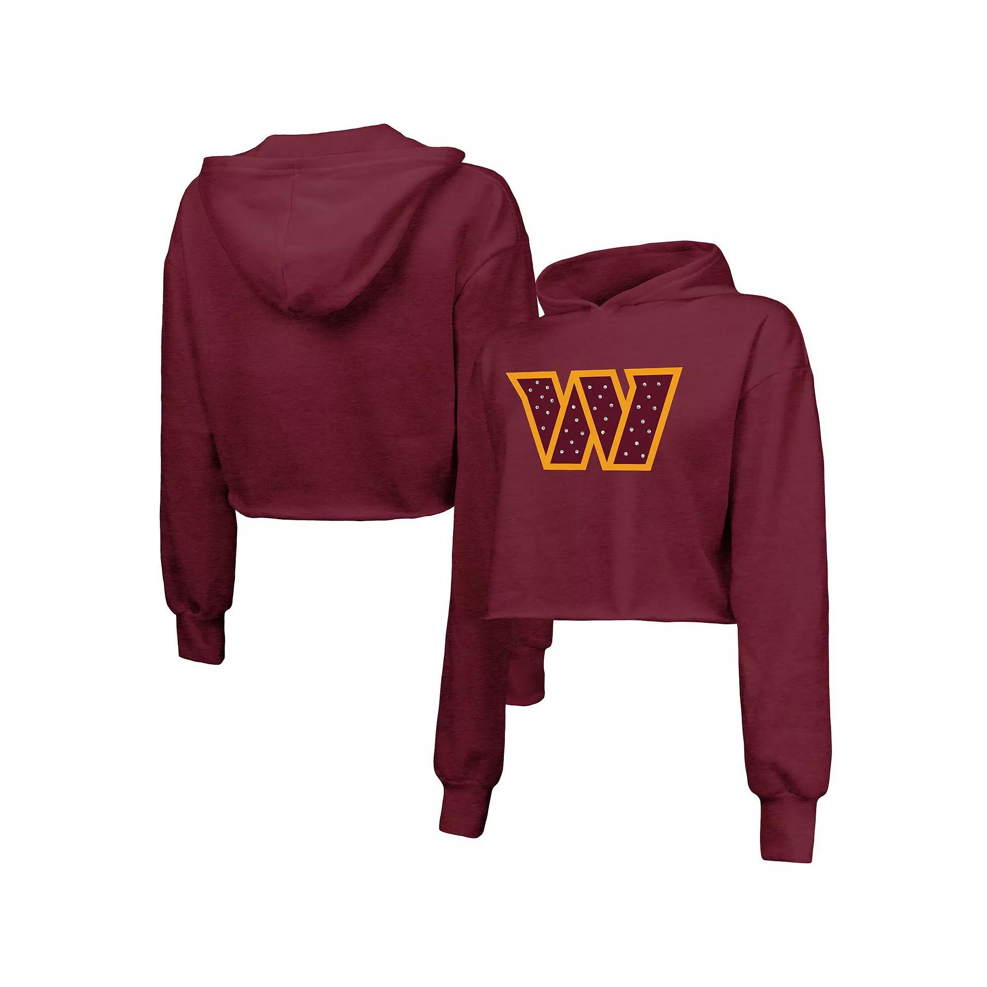 Women's Majestic Threads Burgundy Washington Commanders Bling Tri-Blend Cropped Pullover Hoodie, Size: XL, Wft Med Re Product Image