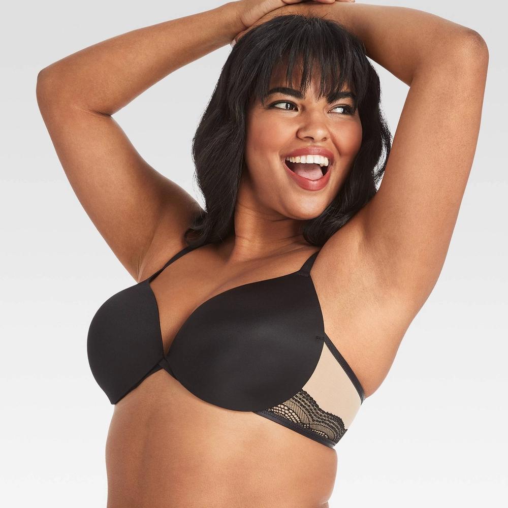 Maidenform Women's Love the Lift Push-Up & In Satin Demi Bra DM9900 - Black/White/Beige 38D Product Image