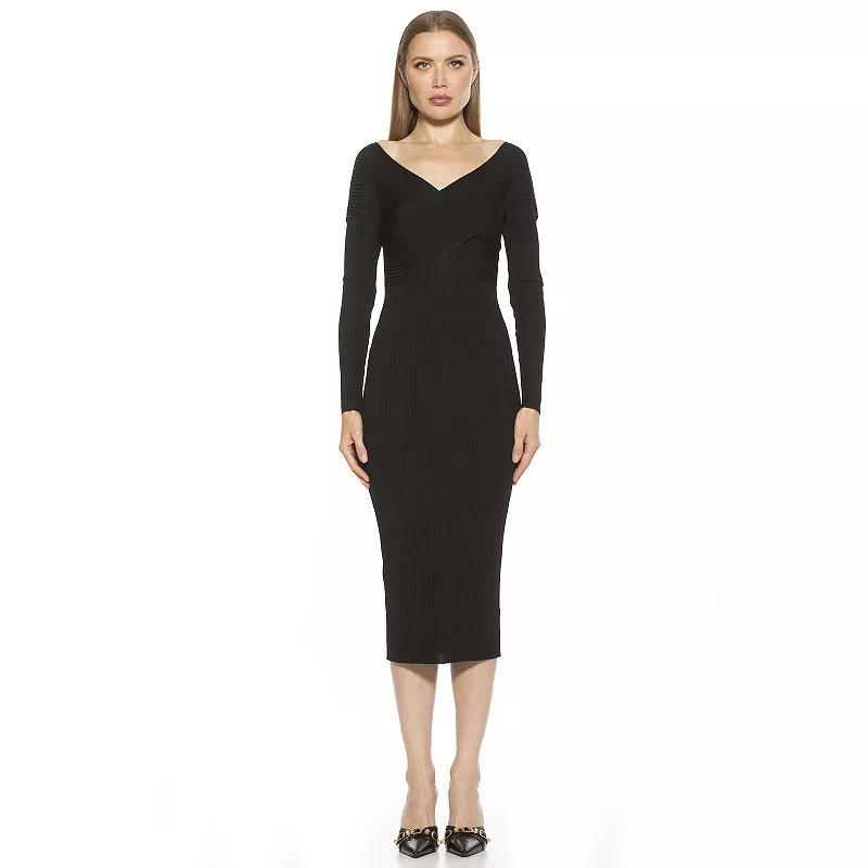 Women's ALEXIA ADMOR Christy Crossover Long Sleeve Ribbed Knit Dress, Size: Medium, Black Product Image