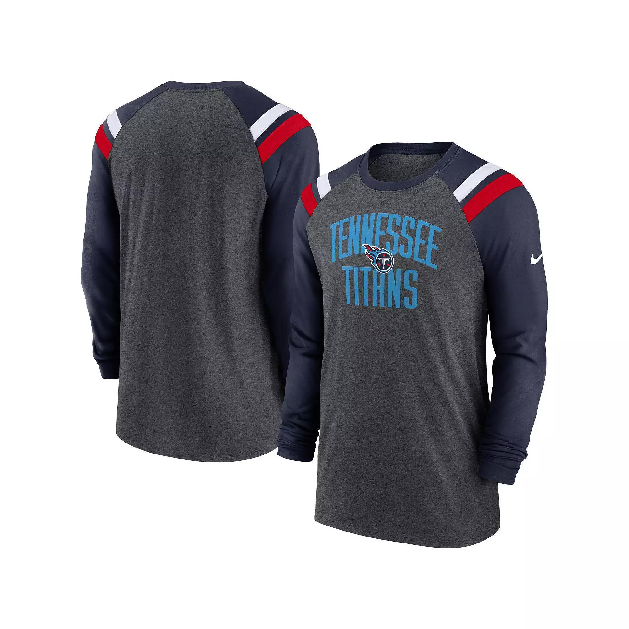 Mens Nike Heathered Charcoal/Red Atlanta Falcons Tri-Blend Raglan Athletic Long Sleeve Fashion T-Shirt Product Image