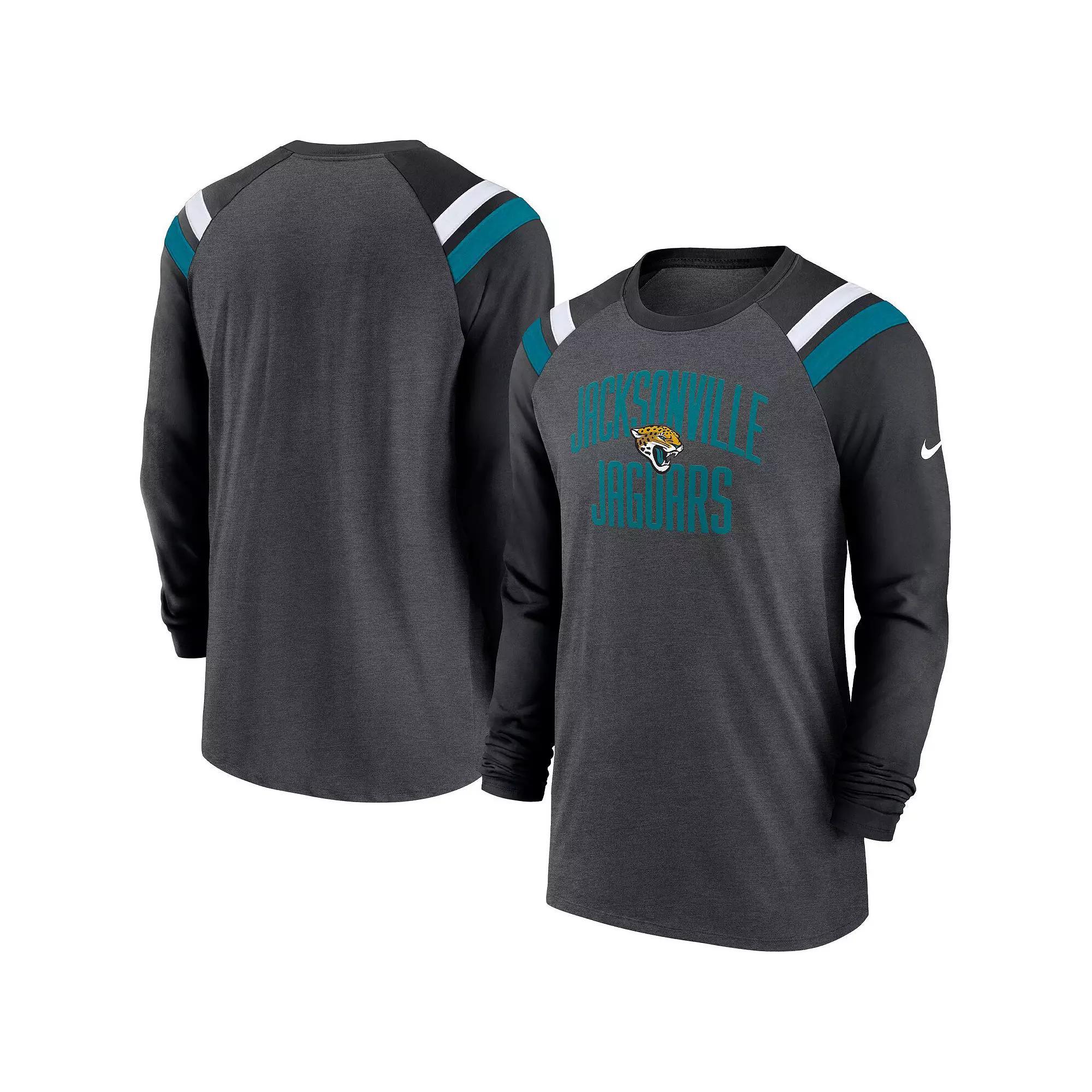 Mens Nike Heathered Charcoal/Red Tampa Bay Buccaneers Tri-Blend Raglan Athletic Long Sleeve Fashion T-Shirt Product Image