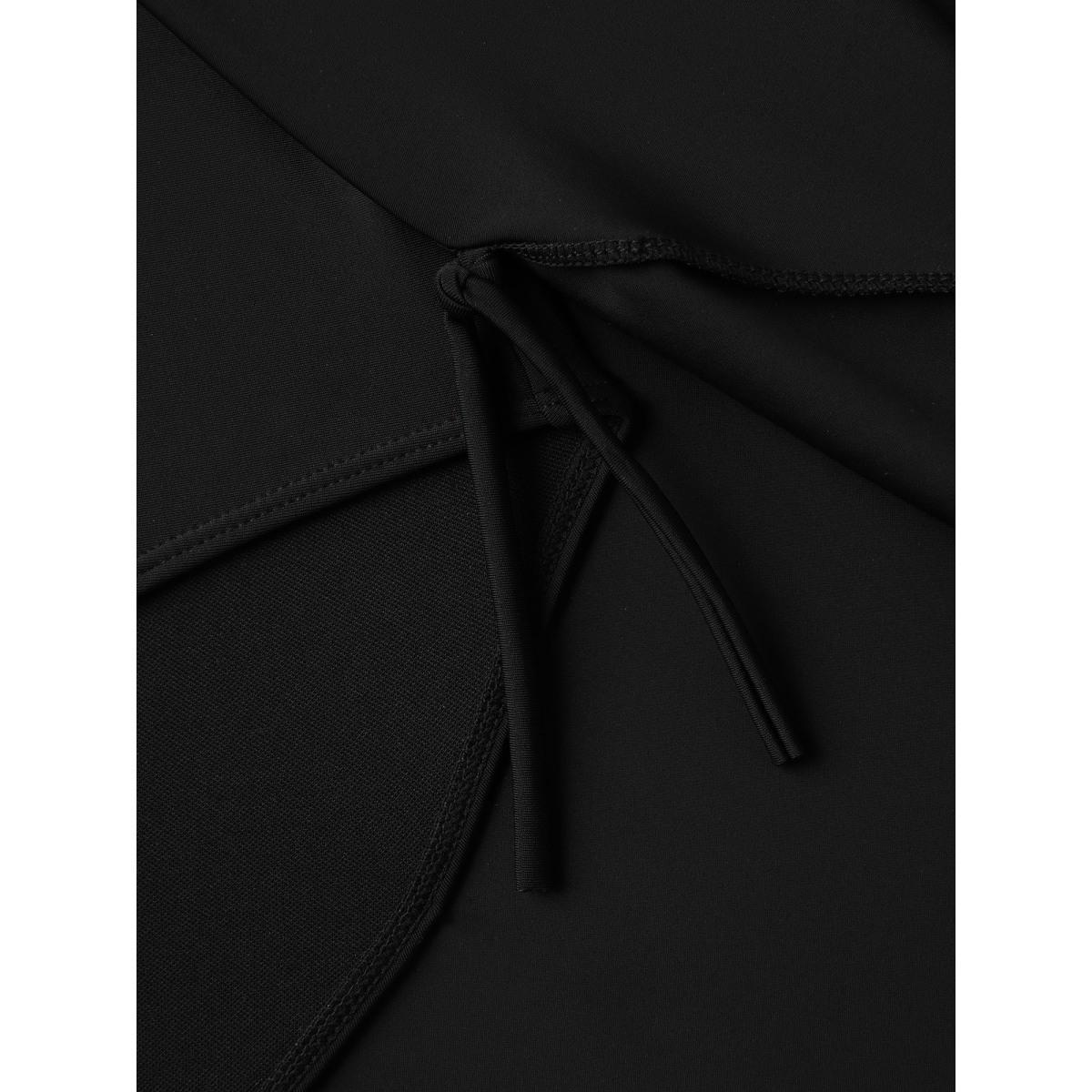 Plus Size Anti-Float Ties Webbed Split Hem Swim Dress Women's Swimwear Black Beach Bodycon U-neck High stretch Curve Swim Dresses BloomChic 30/6X Product Image