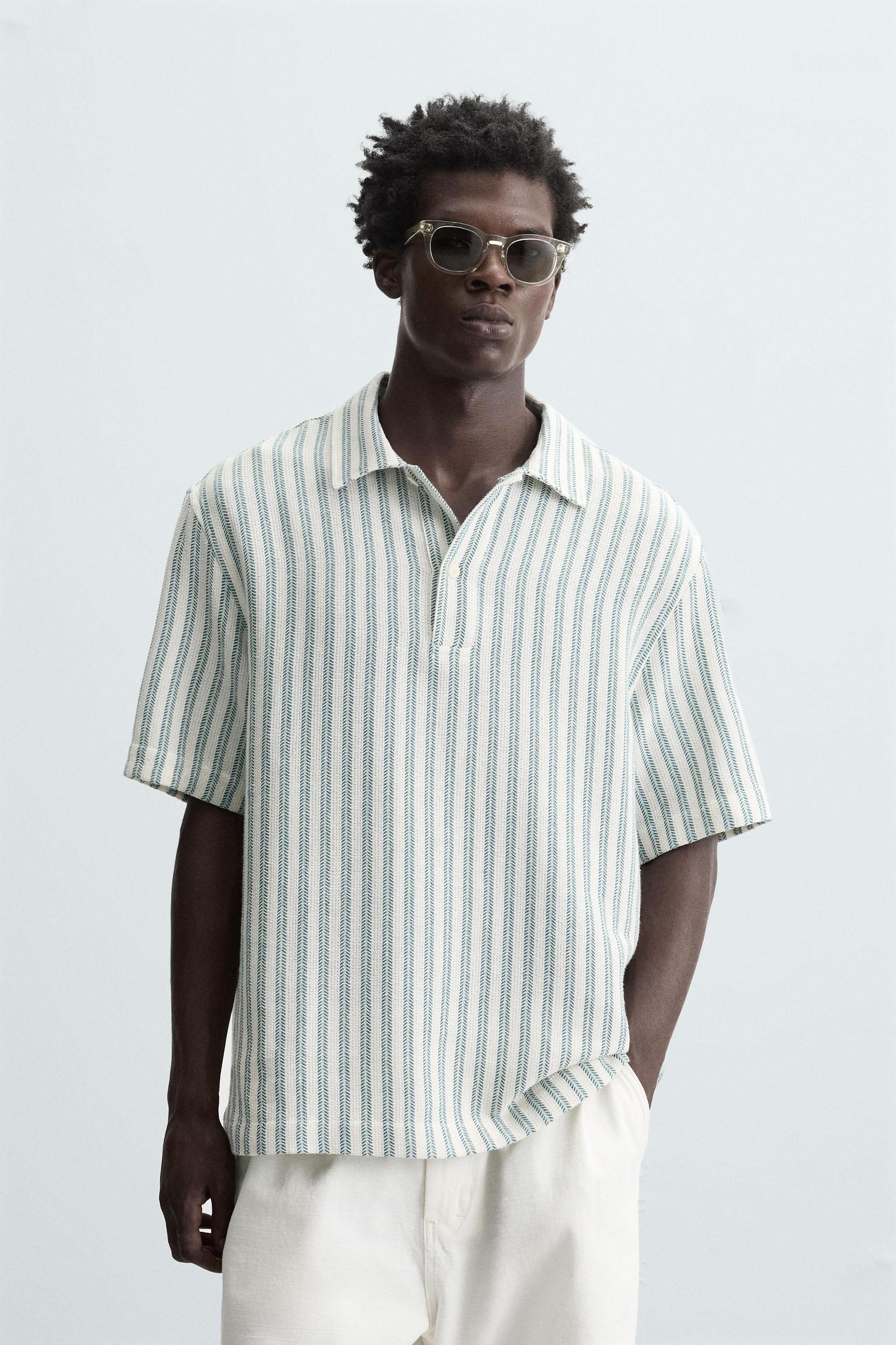 HERRINGBONE TEXTURED POLO SHIRT Product Image