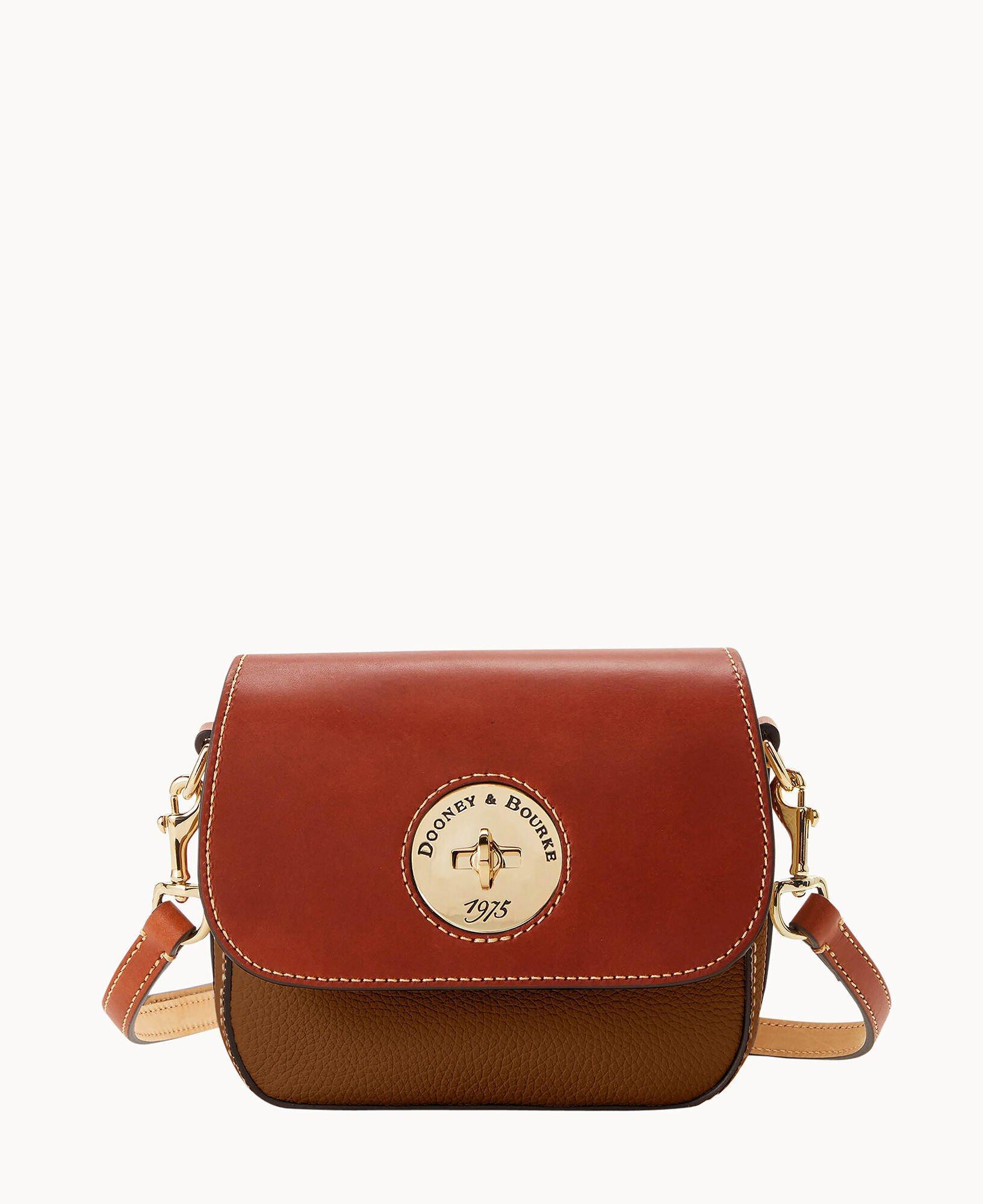 Dooney & Bourke Womens Pebble Turnlock Flap Saddle Leather Crossbody Bag in Bark Product Image