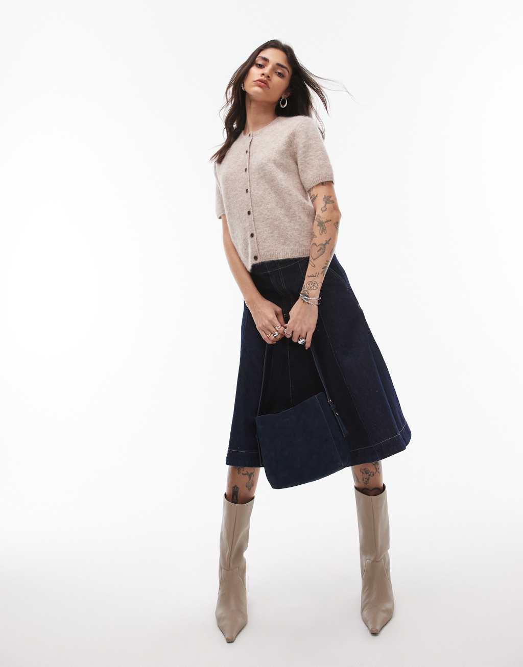 ARKET alpaca wool blend cardigan with short sleeves in beige Product Image