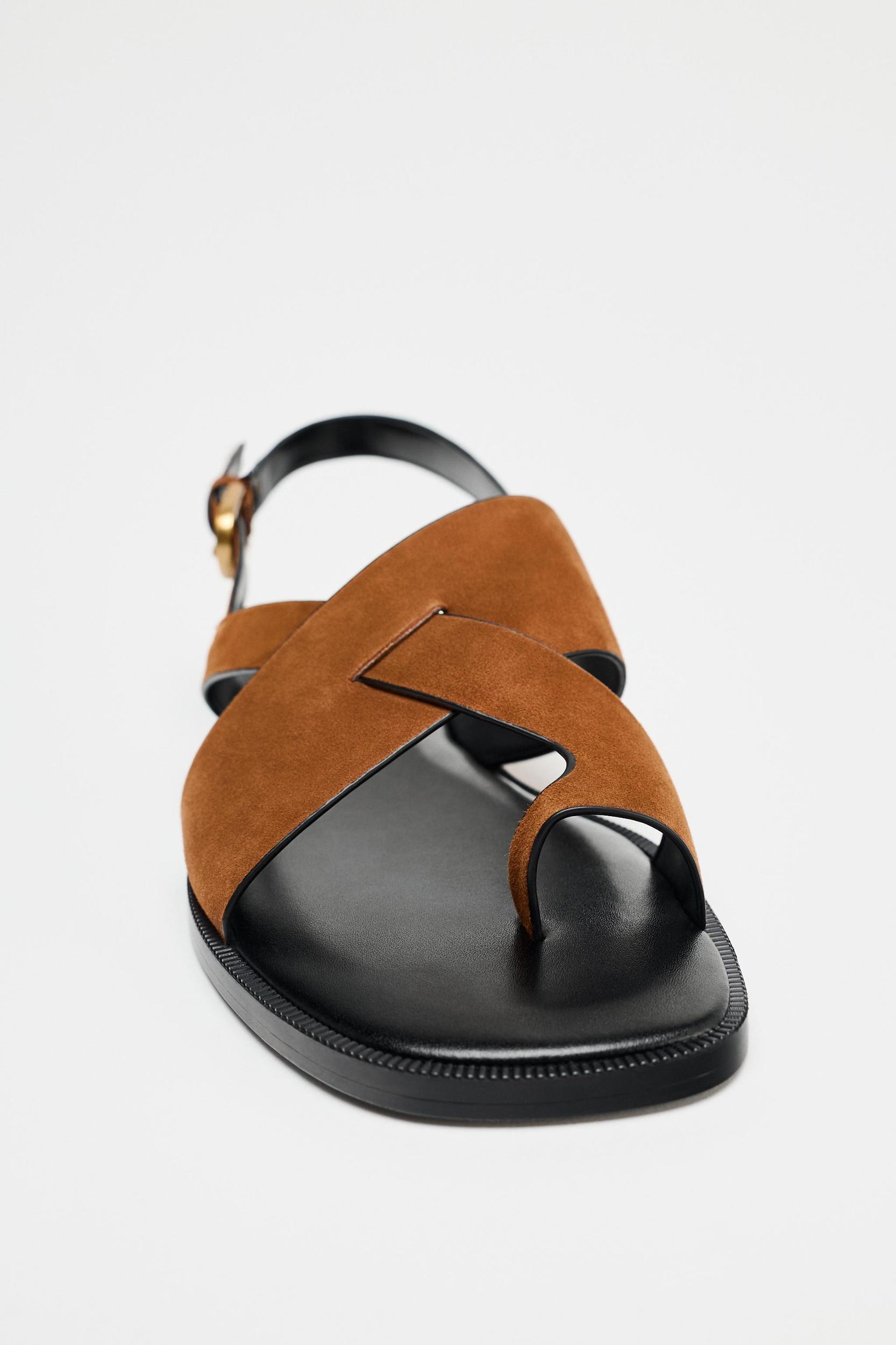 SUEDE STRAPPY SLIDE SANDALS Product Image