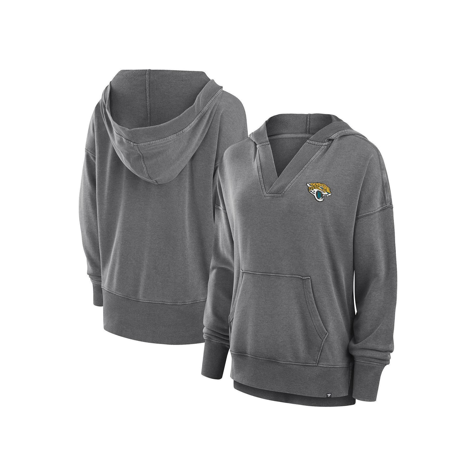 Women's Fanatics  Heather Charcoal Jacksonville Jaguars Initiative Snow Wash French Terry V-Neck Pullover Hoodie, Size: 2XL Product Image