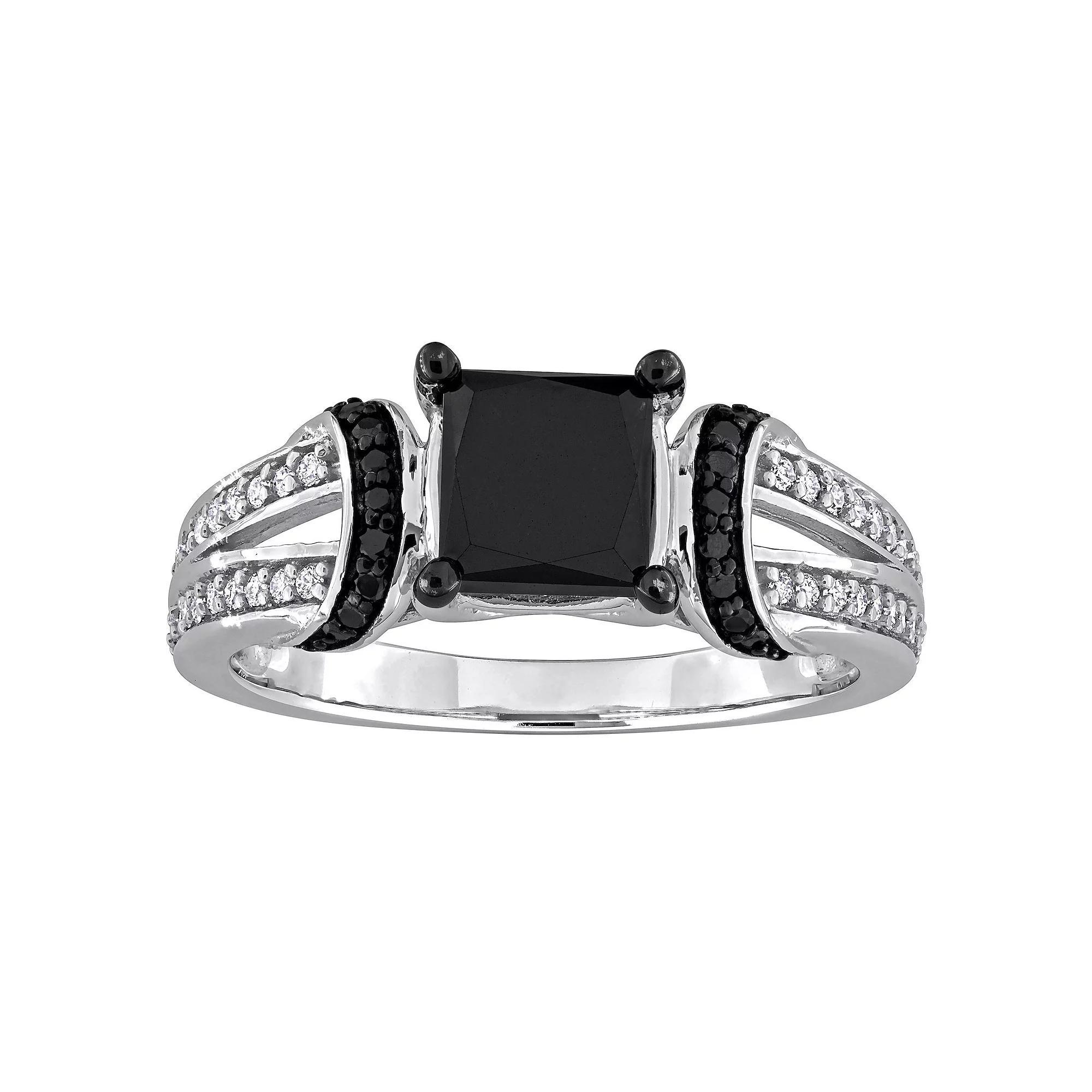Stella Grace 14k White Gold 2 1/4 Carat T.W. Black & White Diamond Split Shank Engagement Ring, Women's, Size: 8.50 Product Image