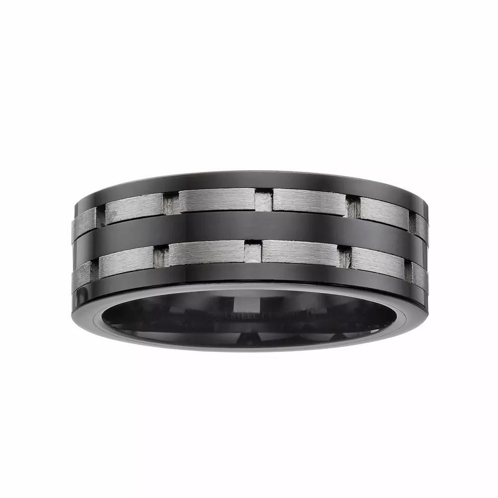 Stainless Steel & Black Ceramic Double Brick Band - Men, Men's, Size: 13 Product Image