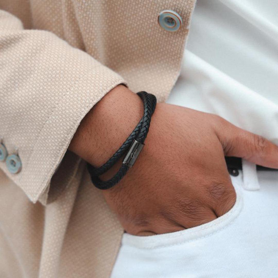 Men's Pomona Braided Premium Leather Wrap Bracelet Product Image