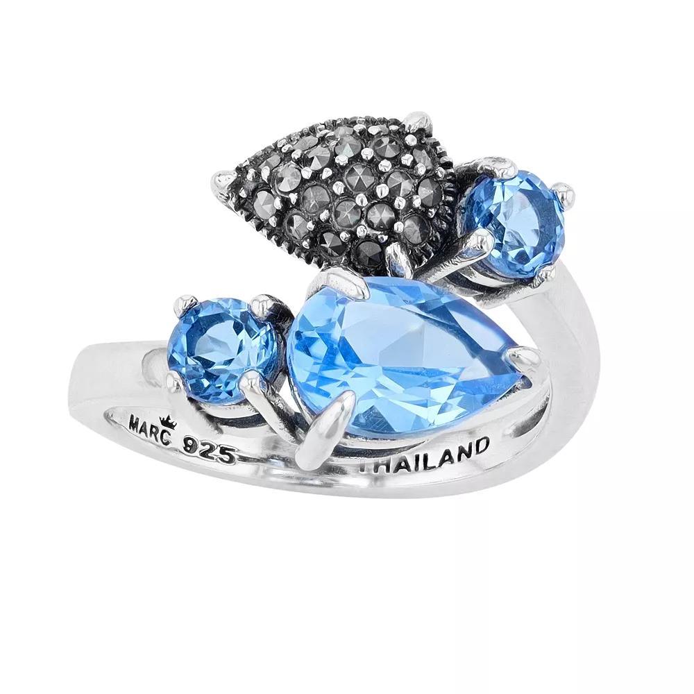 Lavish by TJM Sterling Silver Simulated Blue Quartz & Marcasite 2-stone Ring, Women's, Size: 7 Product Image