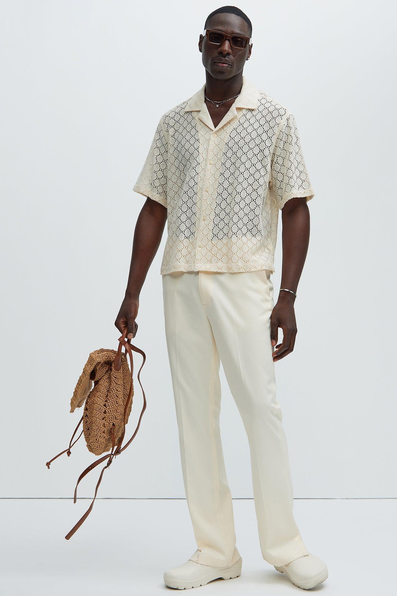 Full Crochet Textured Shirt - Beige Product Image