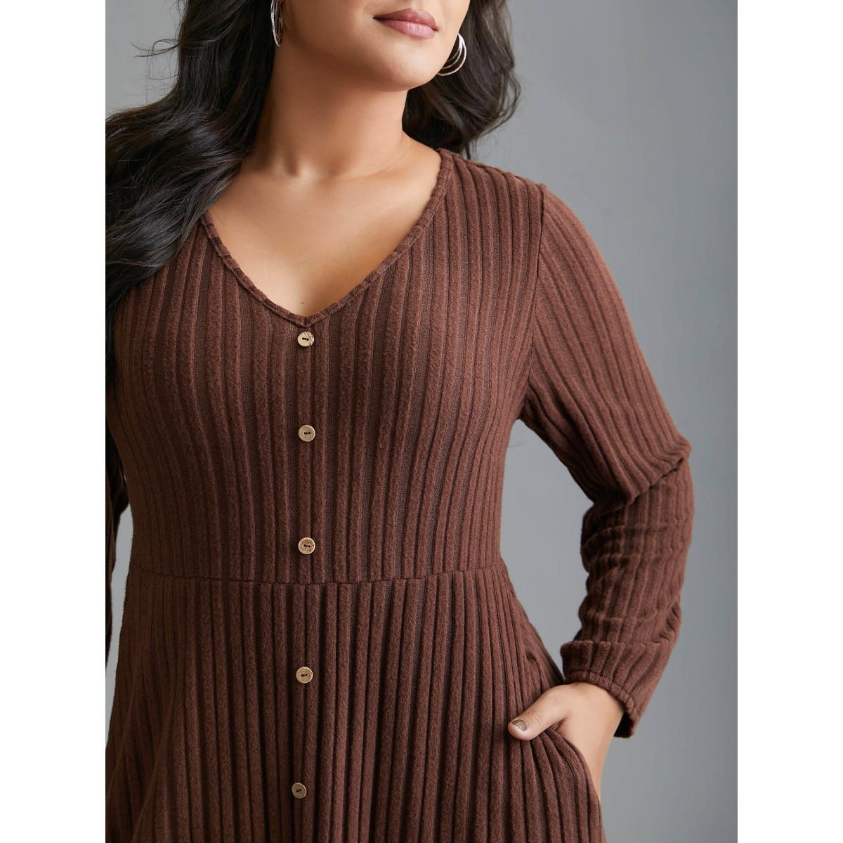 Plus Size Stretchy Waist Defining Knit Midi Dress Rust Women Casual Texture Knit Dresses Bloomchic 26/4X Product Image