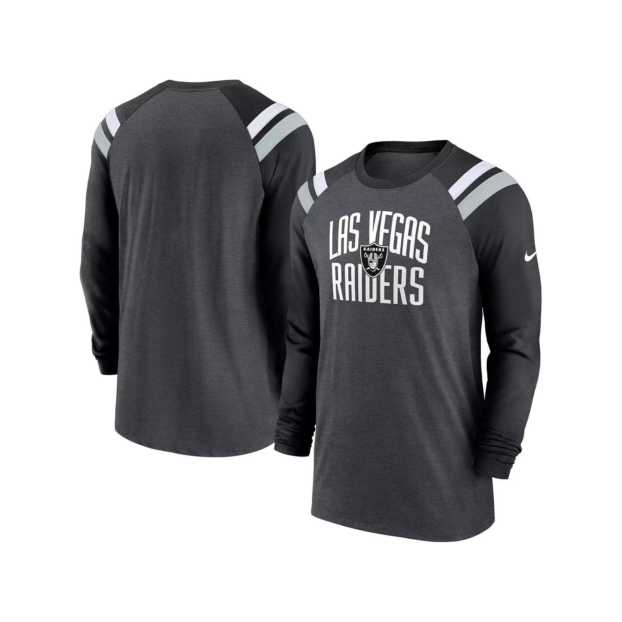 Mens Nike Heathered Charcoal/Black Las Vegas Raiders Tri-Blend Raglan Athletic Long Sleeve Fashion T-Shirt Product Image