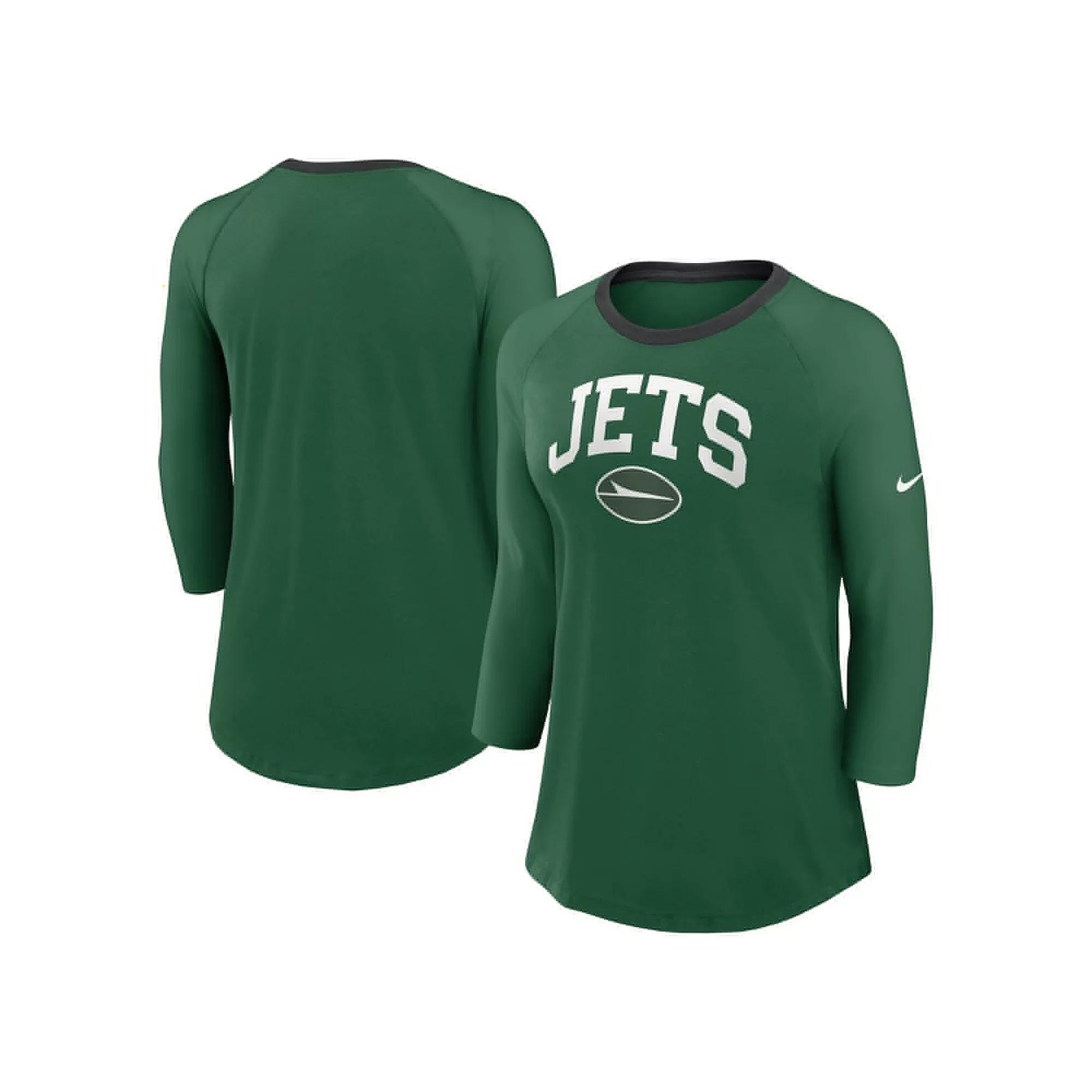 Women's Nike Green New York Jets Raglan 3/4 Sleeve T-Shirt, Size: 2XL Product Image