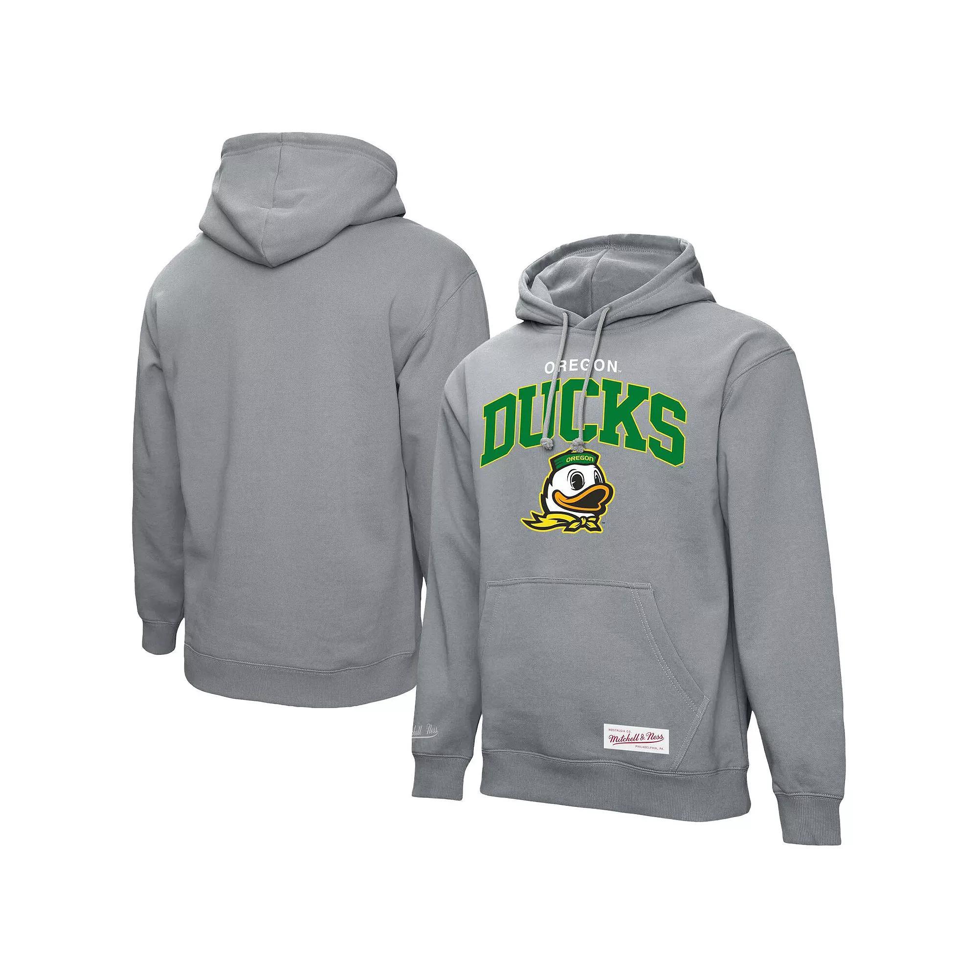 Men's Mitchell & Ness  Heather Gray Oregon Ducks Classic Arch Pullover Hoodie, Size: Small, Grey Product Image