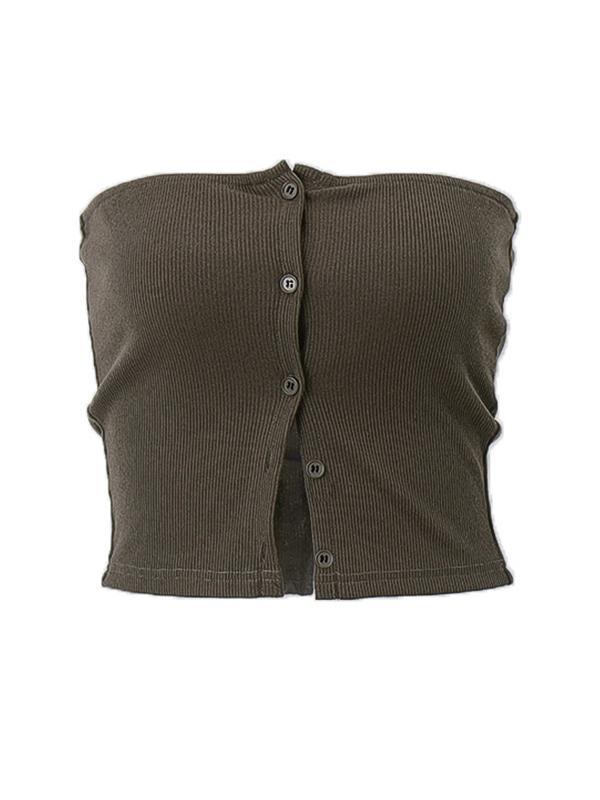 Solid Color Cardigan Bandeau Tops Product Image