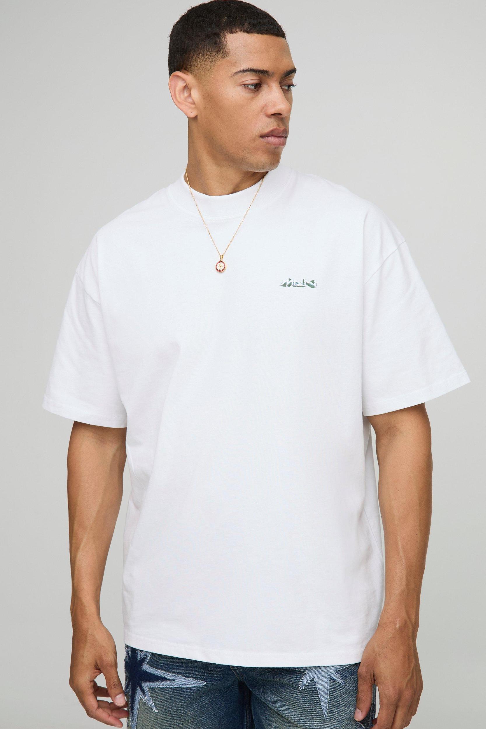 White Oversized Extended Neck MAN Horse Printed T-Shirt | boohooMAN USA Product Image