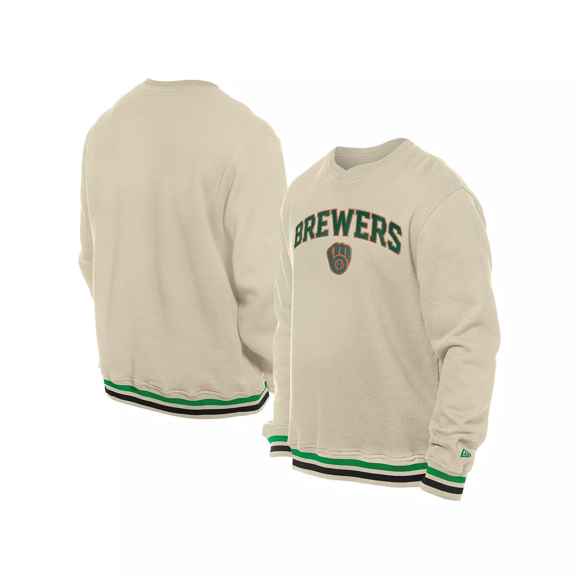 Men's New Era  Cream Milwaukee Brewers St. Patrick's Day Twill Pullover Sweatshirt, Size: 2XL, Beige Product Image