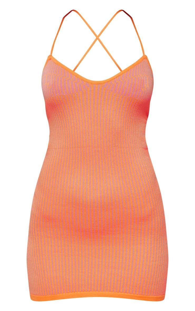Orange Two Tone Knit Lace Up Back Mini Dress Product Image