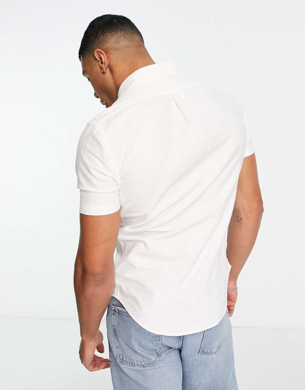 Polo Ralph Lauren icon logo slim fit short sleeve oxford shirt in white Product Image