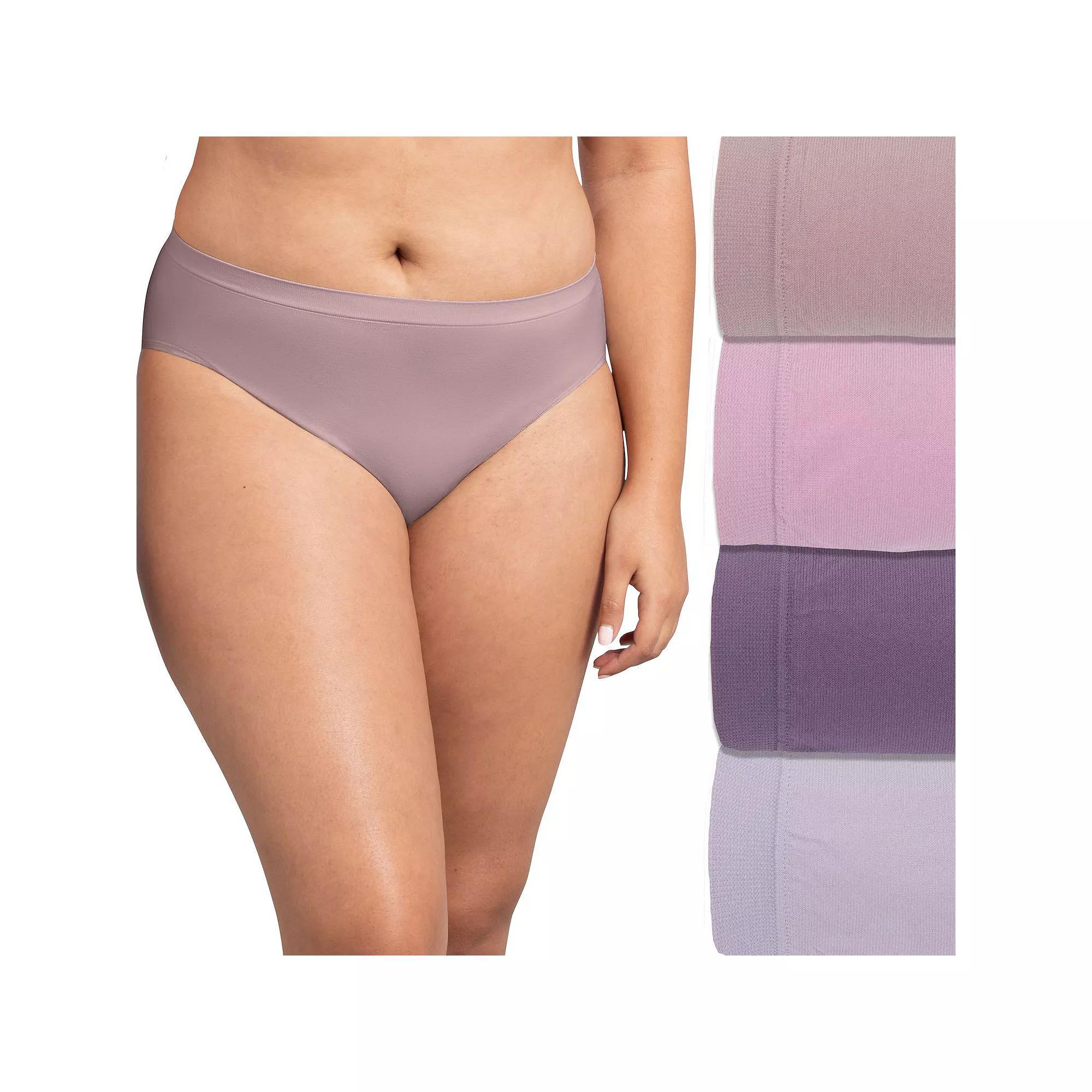 Women's Fruit of the Loom® Signature Seamless 4-pack Soft Hi-Cut Panty Set 4DSLHCTK, Size: 7, Silver Asst Product Image