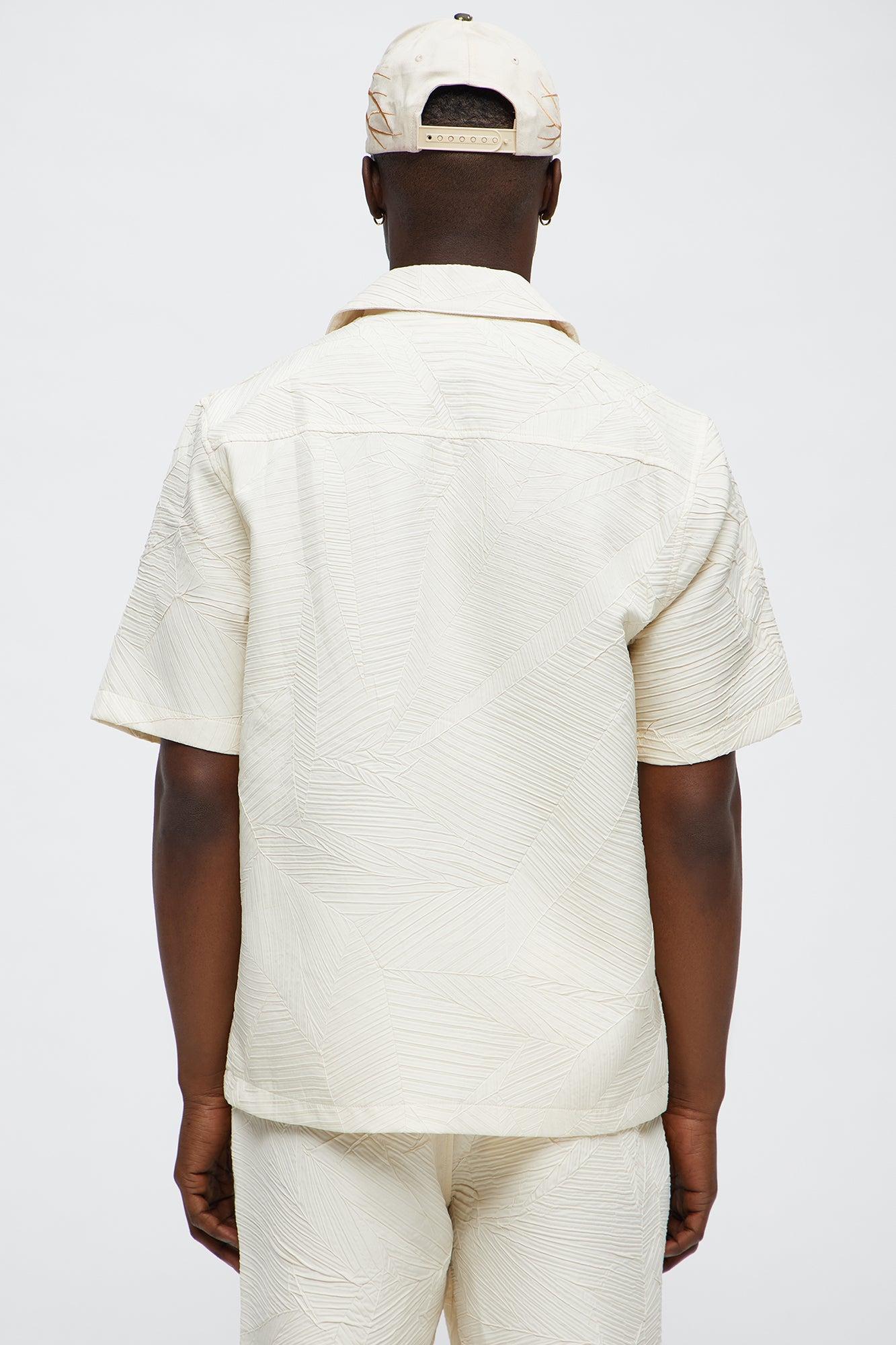Ponce Textured Cuban Collar Button Up Shirt - Cream Male Product Image