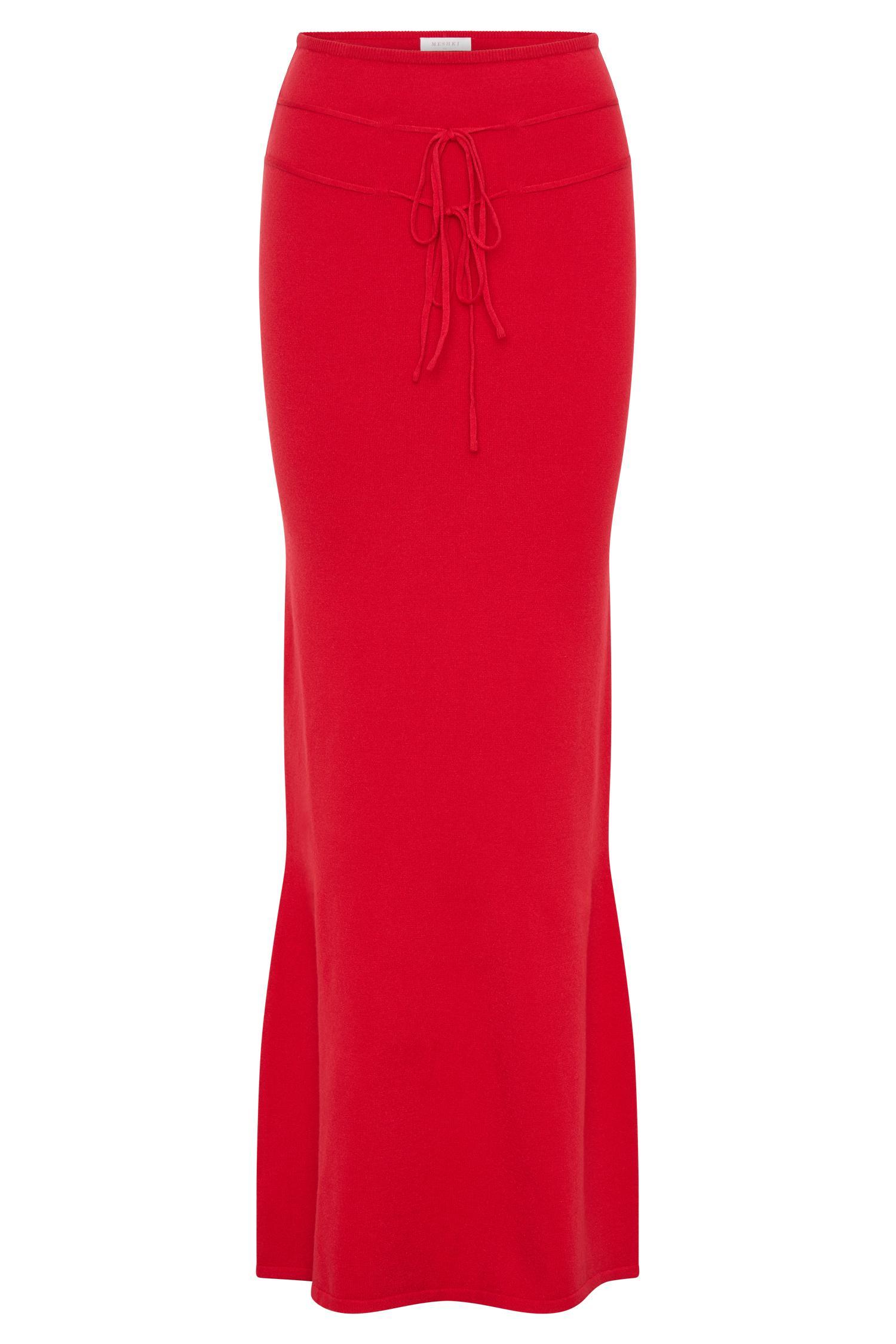 Polly Knit Maxi Skirt - Red Product Image