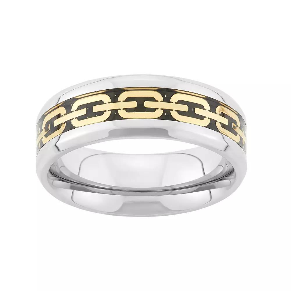 Tri-Tone Stainless Steel Chain Link Wedding Band - Men, Men's, Size: 8.50, Grey Product Image