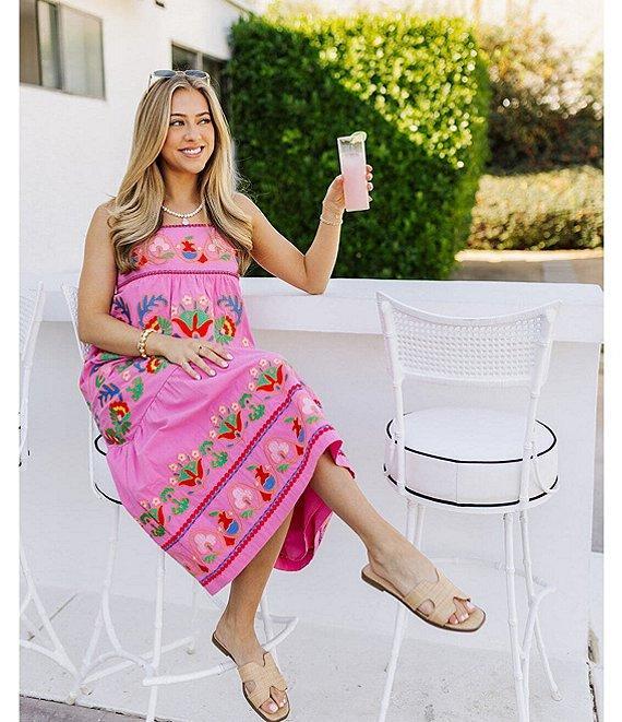 J.Marie Landon Embroidery Square Neck Sleeveless Midi A-Line Dress Product Image