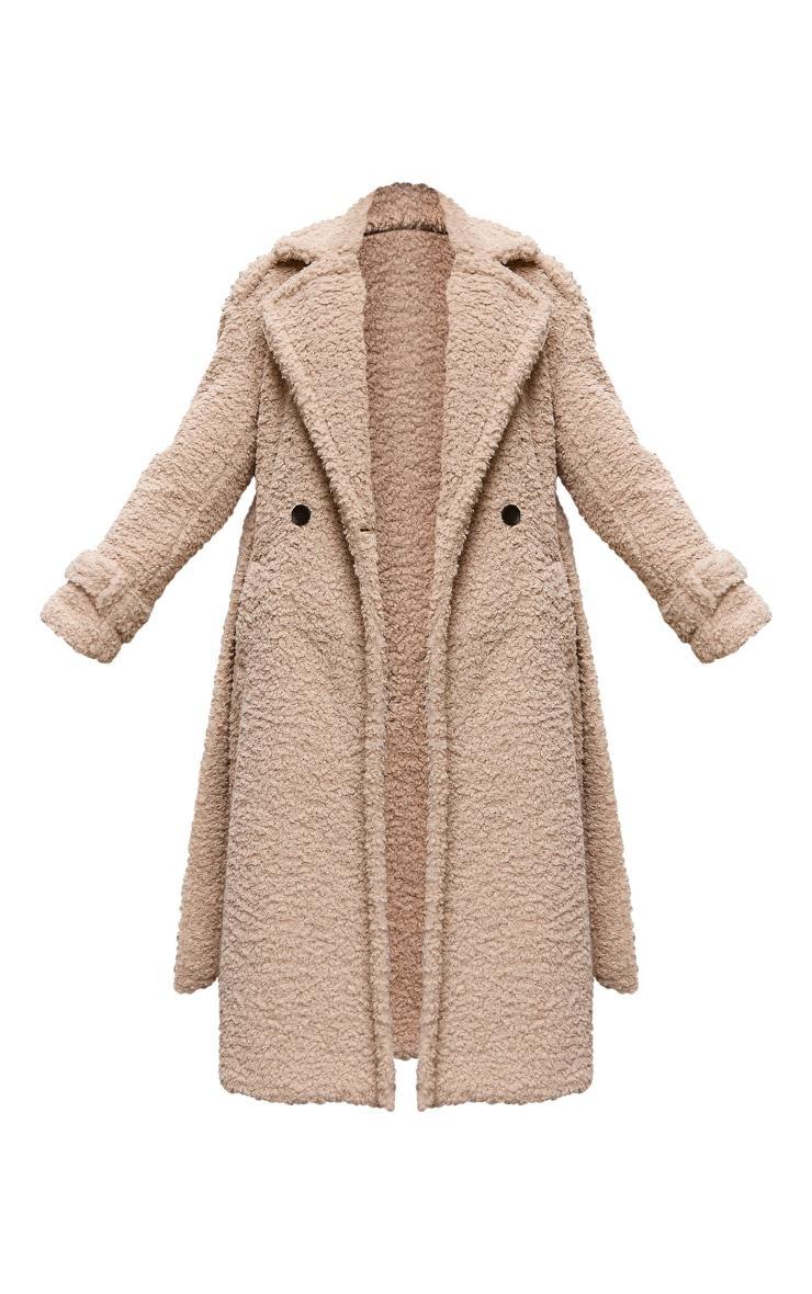 Beige Borg Belted Trench Coat Product Image