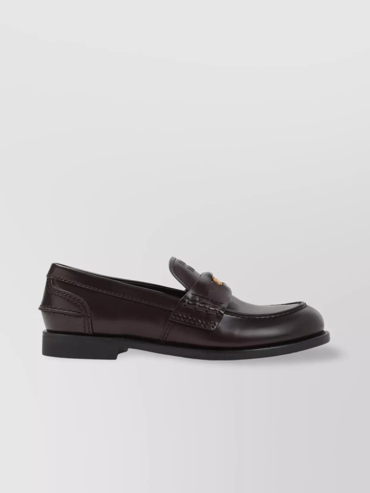 MIU MIU Leather Distressed Penny Loafers In Brown Product Image