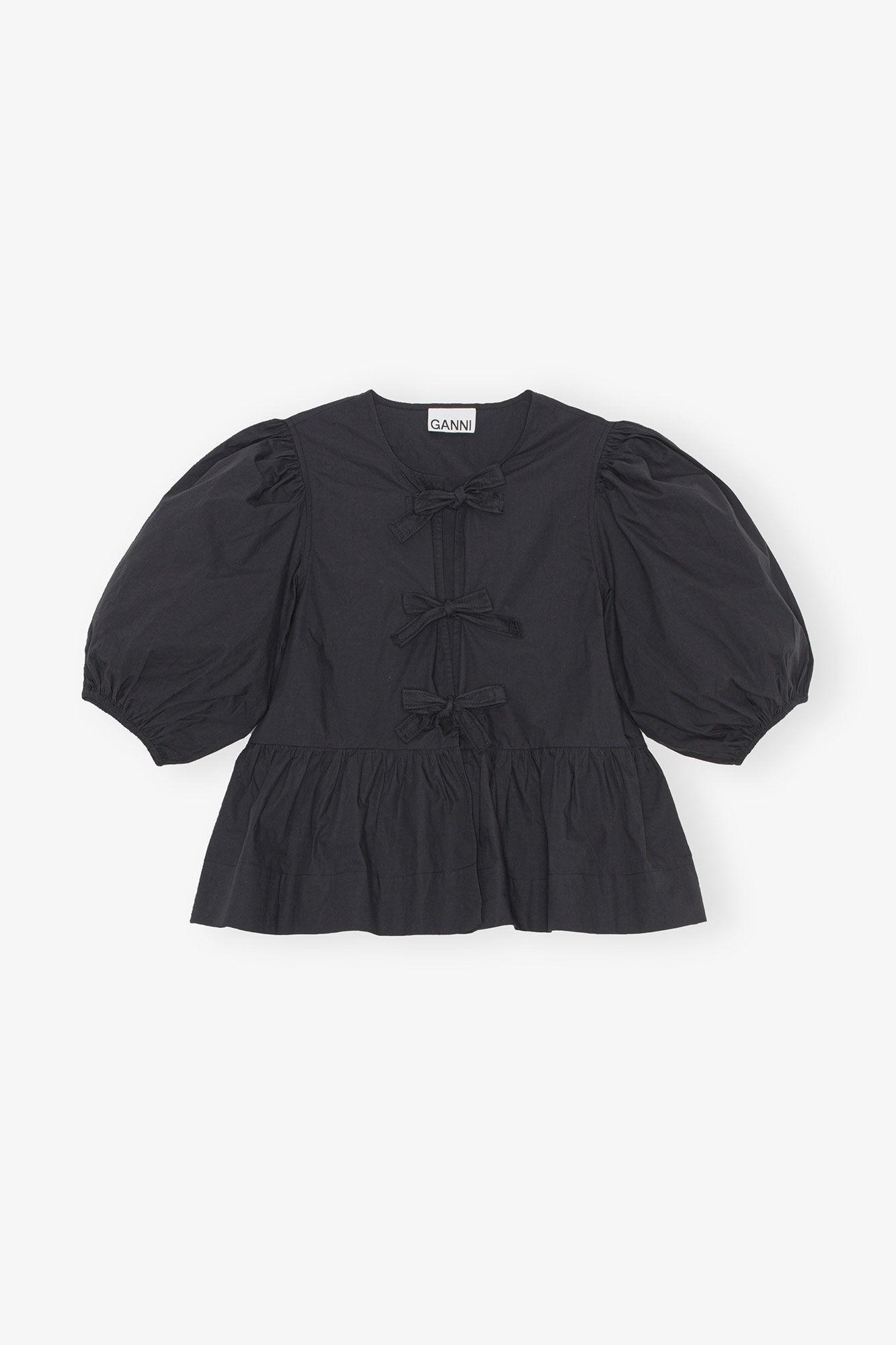 Cotton Poplin Peplum Tie Blouse Product Image