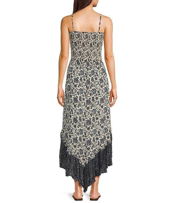 Angie Floral Print Smocked Bodice Spaghetti Strap High-Low Maxi Dress Product Image