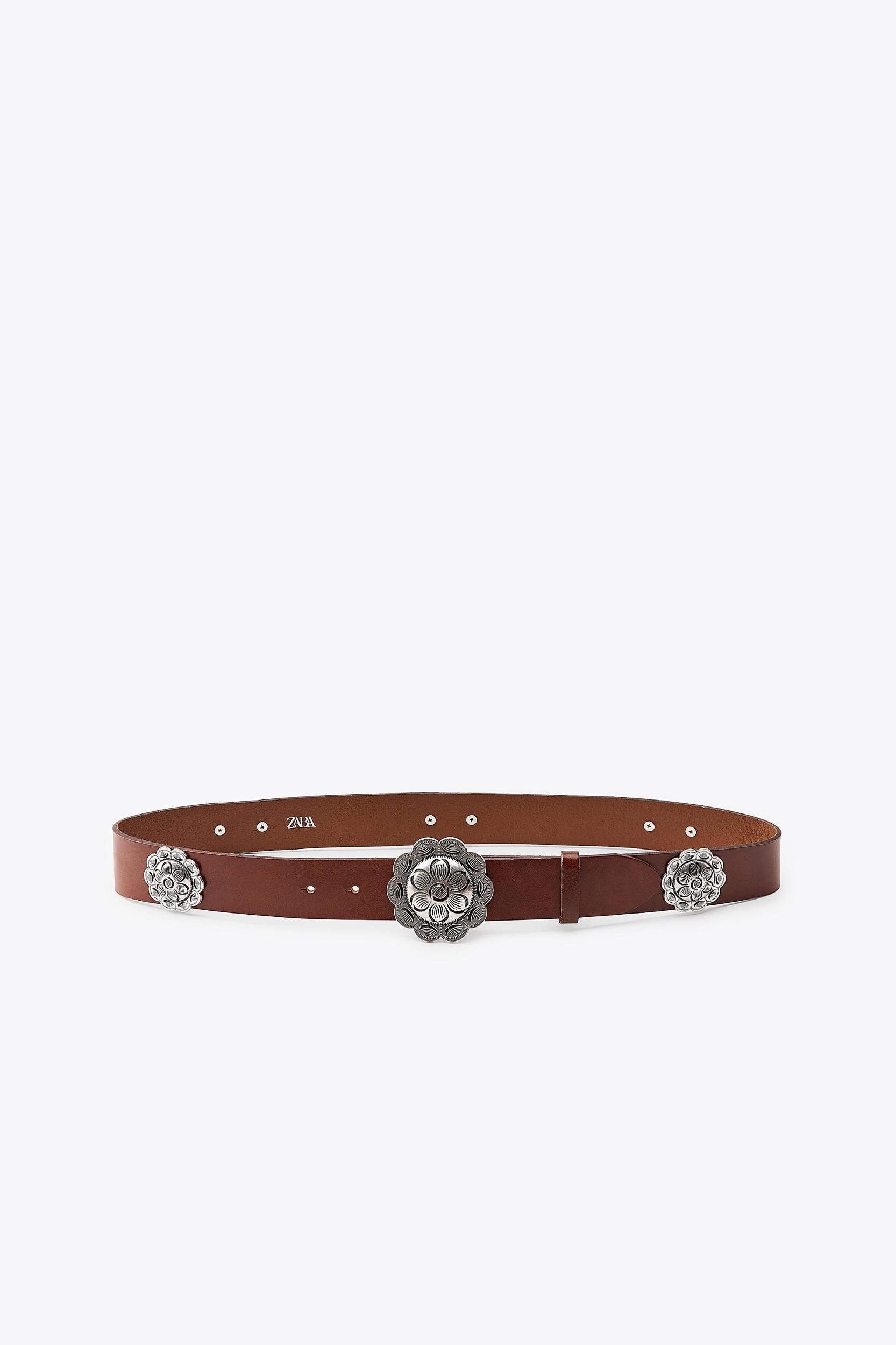 LEATHER BELT WITH METAL FLOWER Product Image